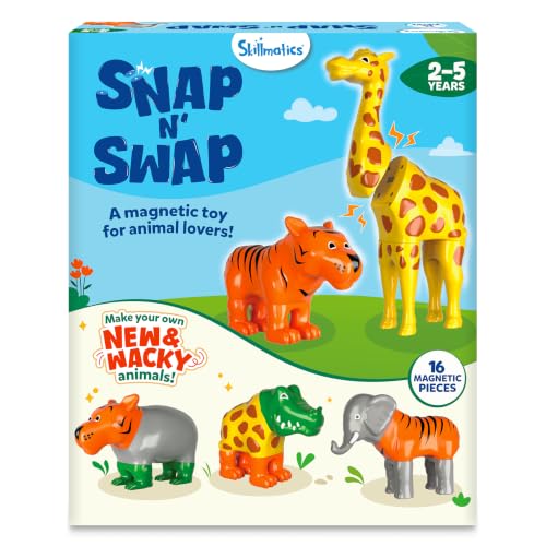 Image of Skillmatics Snap N' Swap - Magnetic Animal Toy for Toddlers | Magnetic Mix & Match Pieces, Tiger, Elephant, Giraffe & Crocodile, Creative & Imaginative Play, Screen for Ages 2, 3, 4, 5
