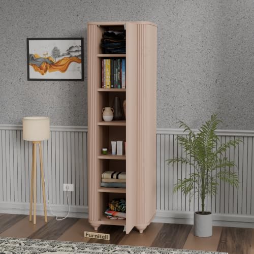 Image of HDHMR Wooden Wardrobe Almirah for Bedroom, 72 Inch | 1 Door Tall Storage Cabinet with 6 Shelves | Fluted Push-to-Open Cupboard | Closet Organizer for Clothes, Books & Home Essentials | Taupe Finish