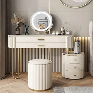 Vandana Interiors Stone Top Makeup Vanity Metal and Engineered Wood Dressing Table
