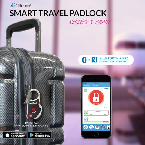 Image of Smart Travel Padlock with Patented Dual Access Technologies (NFC + BT), Vicinity Tracking, etc. (BLACK)