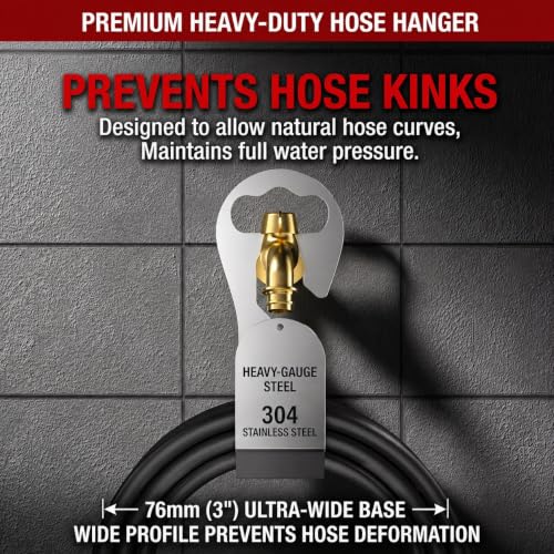 Image of Herrlich Homes 304 Stainless Steel Garden Hose Holder | Wall Mounted Hose Pipe Hanger with Hand Grip | Heavy Duty Rustproof Hose Organizer