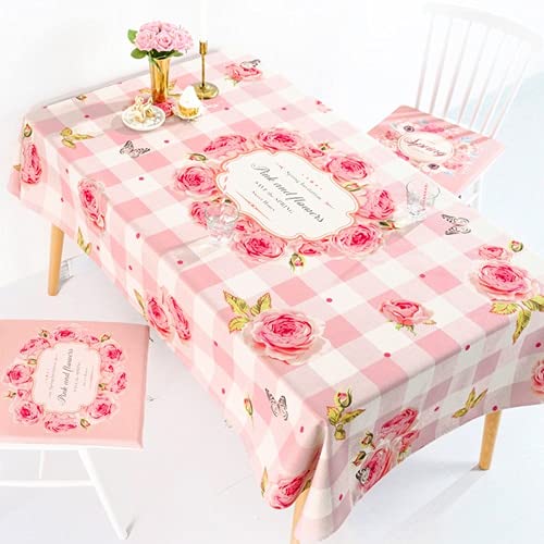 Einfarbiges Design Pastorale Tischdecke Kunst Baumwolle und Leinen Frische Tischtuch Rechteckige Couchtisch Tischtuch Schreibtisch Restaurant, Bankett(Lily Rose,220x 140cm Thickened)