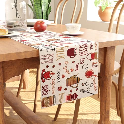 Encasa XO Camino de Mesa Boho Jacquard - Café exprés Diseño | Estilo Vintage | Tamaño 32x200 cm | Tapiz Bohemio Tejido para Comedor 6 Seater - Lavable a máquina