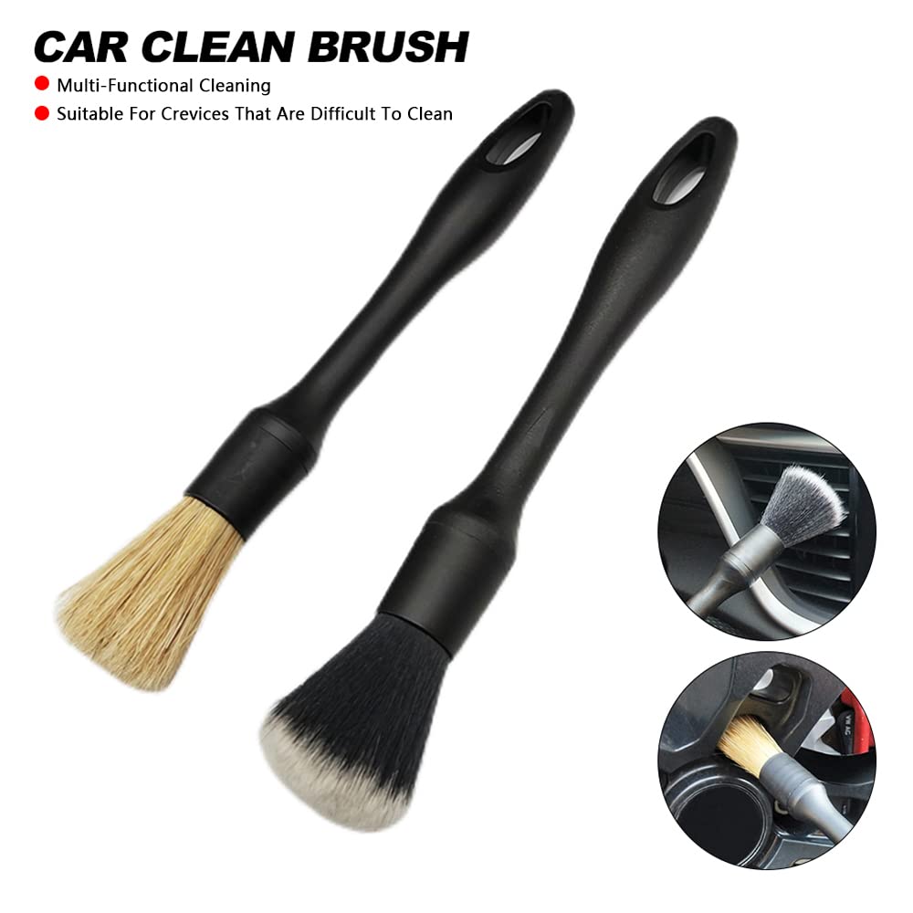 Riloer Car Detail Brushes Set di pennelli per auto con 3 testine e 3 manici, set di pennelli dettagliati con peli di cinghiale naturale, microfibra, fibra sintetica, setole in polipropilene