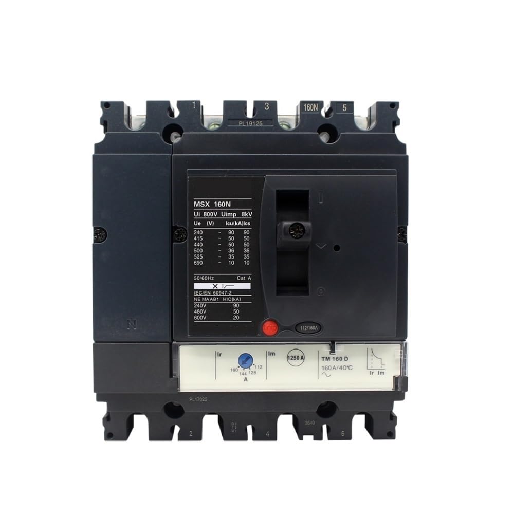 POWTAXBJGD MCCB 3P 4P Breaking Capacity Adjustable 120A 160A MSX-160N Moulded Case Circuit Breaker(4p,125A)