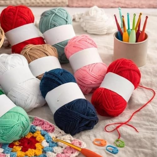 Image of 12 Pcs Multicolor Knitting Oon Yarn Set for Crochet & Craft Projects Soft Acrylic Wool Thread Bundle Assorted Bright Colors for DIY Knitting Weaving Embroidery Pom Pom Making