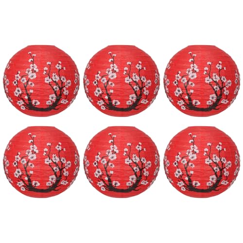 Image of 6 Pcs Red Paper Lanterns Decorative 10x12 Inch, ZUEXT Cherry Blossom Hanging Round Chinese /Japanese Lantern for Festival Theme Birthday Party Wedding Home Yard Japanese Eateries Decor Oriental Style