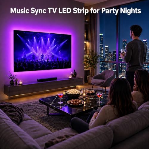 Image of MORIACC LED Lights for TV 9.84ft, TV LED Backlight for 32-43 Inch TV, RGB LED Strip Lights with Music Sync, Bluetooth APP and Remote Control, USB Powered Strip Lights for Bedroom Gaming Home Decor