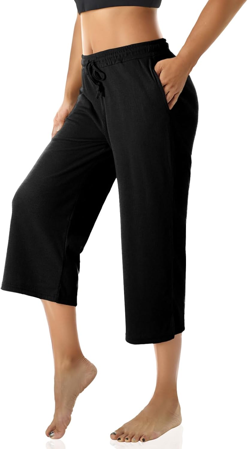 GIVON Womens Capri Pants Lightweight Wide Leg Summer Yoga Pants with Pockets Loose Fit Lounge Shorts - Image 2