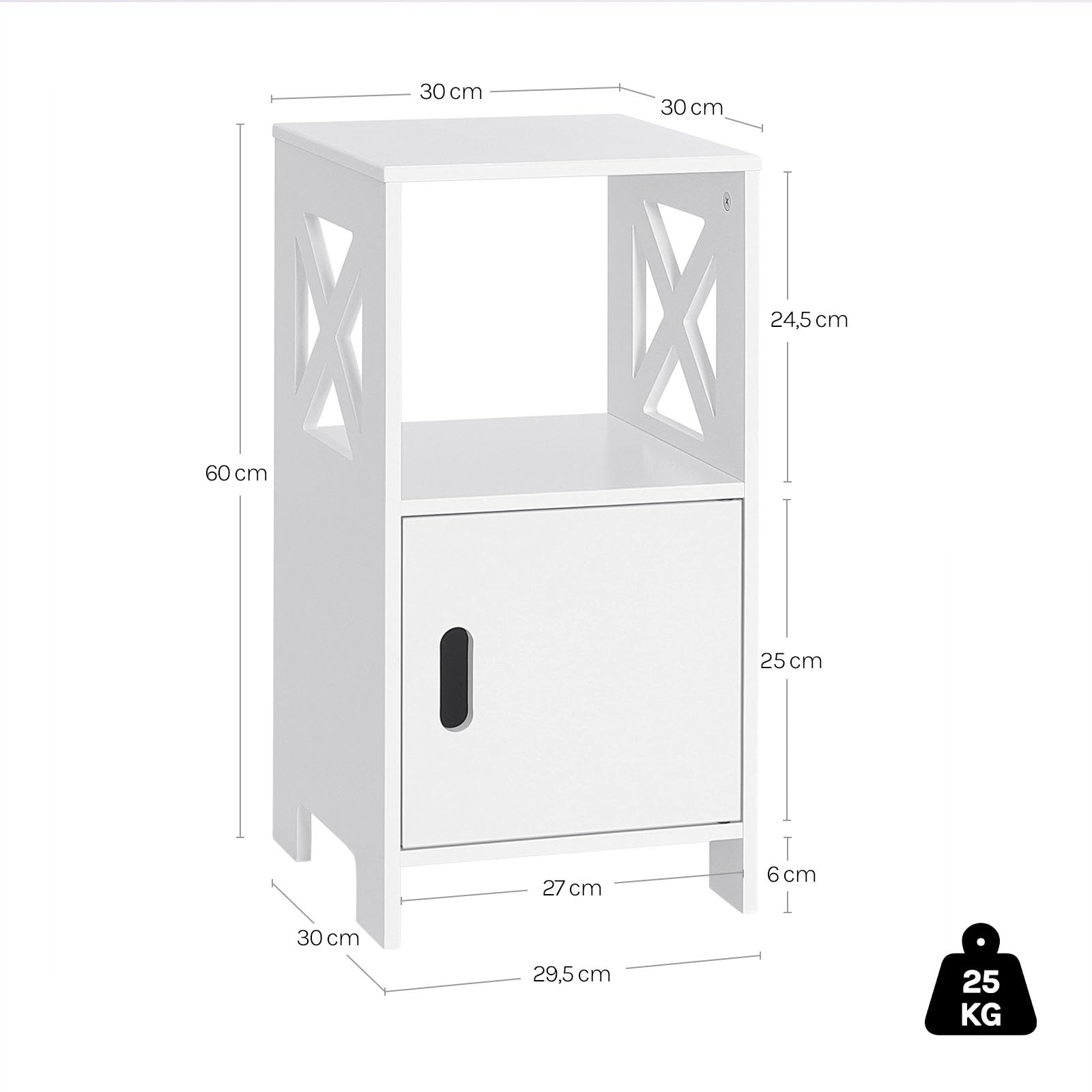WOLTU 2XMesita de Noche Blanca, Mesilla de Noche Estrecha Dormitorio para Almacenar, 30x30x60 cm, Mesita Auxiliar con Compartimento Abierto y Gabinete con Puerta, Estilo Moderno, MDF, TSR166ws-2