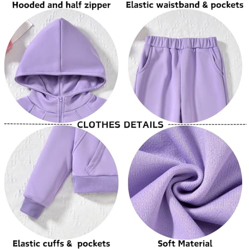 Image of fioukiay Girls Outfits 2 Piece Half Zipper Hoodies Sweatsuits Long Sleeve Athletic Sweatshirts and Sweatpants with Pockets