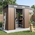 PMEIXU 6x4FT Outdoor Storage Shed, Waterproof Metal Garden Shed with Lockable Sliding Door, Outside Tool Shed for Backyard Garden Patio Lawn Poolside