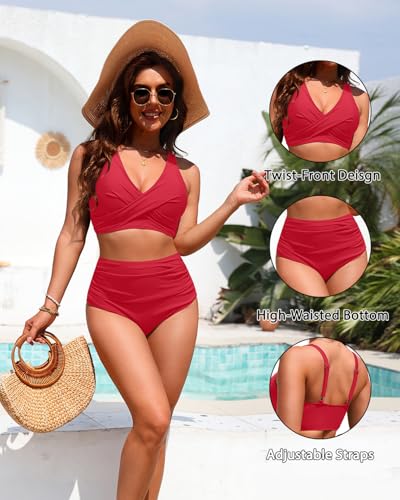 Image of Yonique High Waisted Two Piece Swimsuit-Womens Bikini Set Tummy Control Bathing Suit Modest Full Coverage Bikini 2025