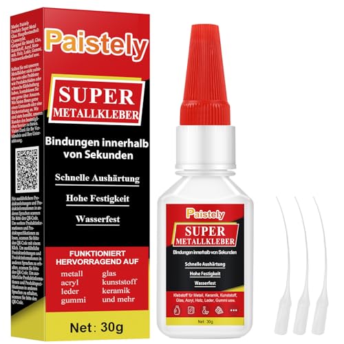 Hohe Festigkeit Metallkleber Extra Stark, Transparenter Metallkleber Hitzebeständig, Wasserdichter Aluminium Kleber, Metall Kleber Extra Stark Geeignet für Metall, Glas, Kunststoff, Keramik (30g)