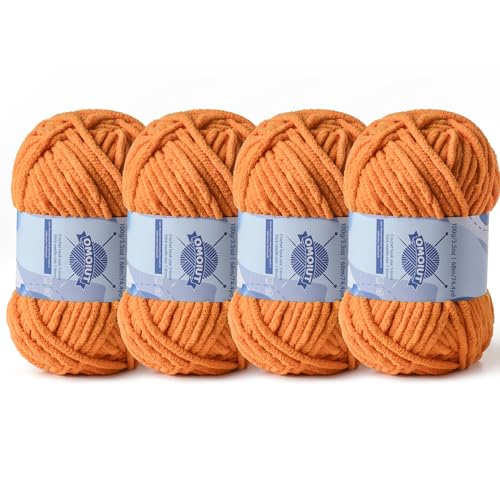 Image of 4 Pack Chunky Chenille Yarn for Crocheting, Baby Yarn for Crocheting Soft Blankets, Bulky Yarns for Crochet Amigurumi, 400g (297yds) Fluffy Velvet Yarns for Hand Knitting (4 Ginger Color)