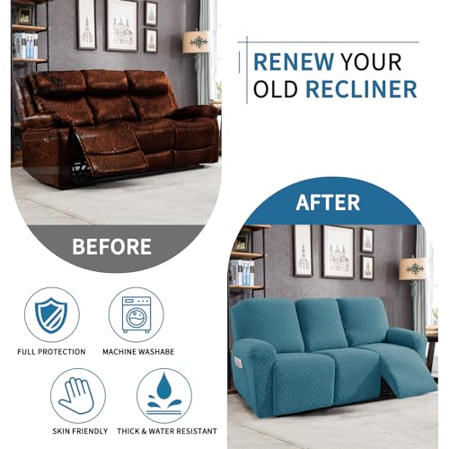 Image of ZNSAYOTX Sofa Recliner Cover 5-Piece (69 inch-91 inch) Super Soft Recliner Couch Covers with Big Pocket & Anti Slip Ties Stay in Place, Stretch Lazy Boy Reclining Couch Sofa Slipcover Durable Washable, Teal