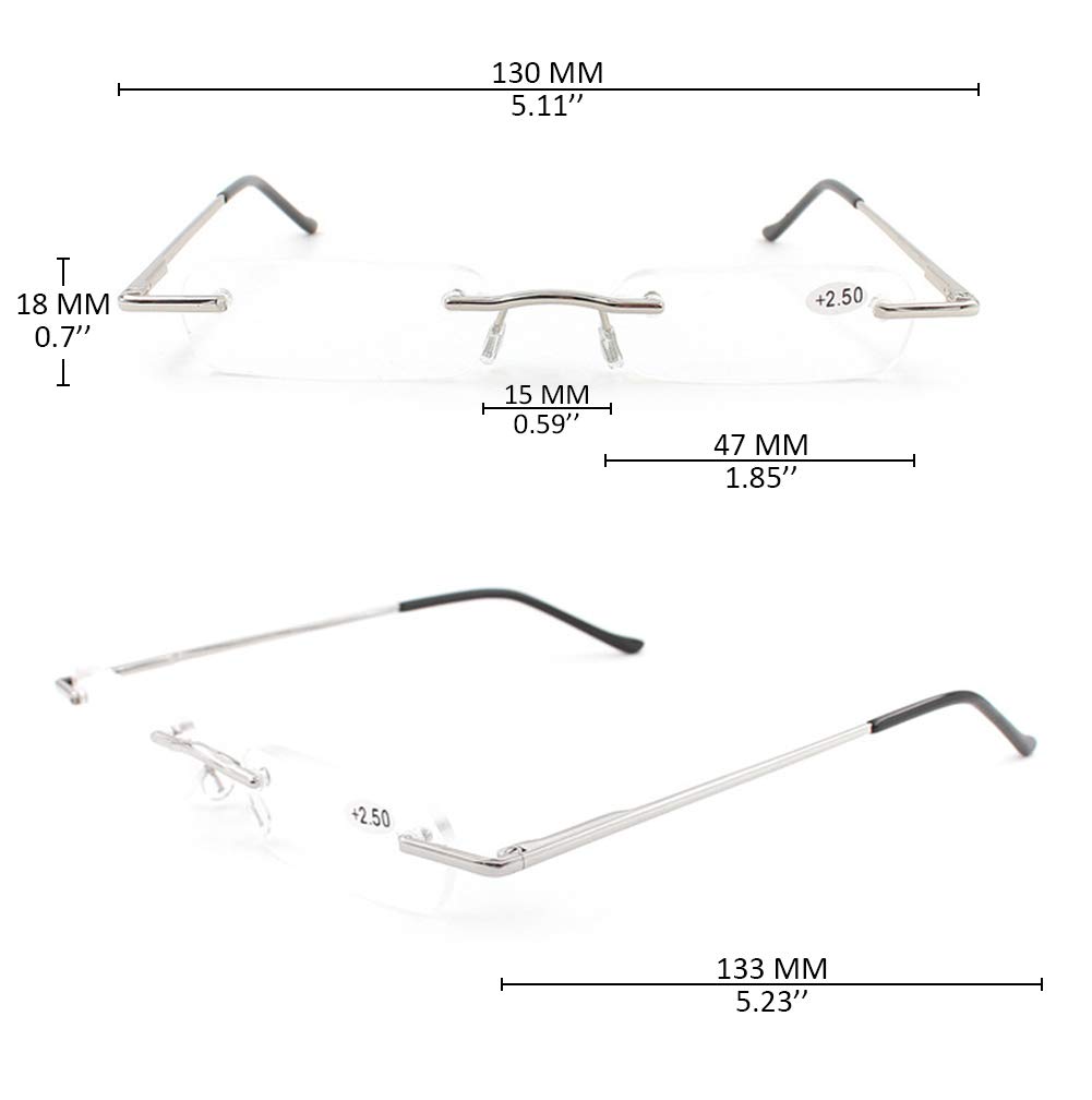 KOOSUFA Randlose Lesebrille Herren Damen Tragbar Brillenhülle Metall Federscharnier Schmal Leichte Stil Stärken lesebrille mit Brillenetui 1.0 1.5 2.0 2.5 3.0 3.5
