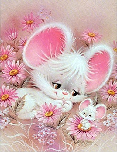 DIY 5D Diamond Painting Rabbit by Number Kits Diamond Embroidery Paintings Pictures Arts Craft for Home Wall Decor, Full Drill 12 x 16 Inch