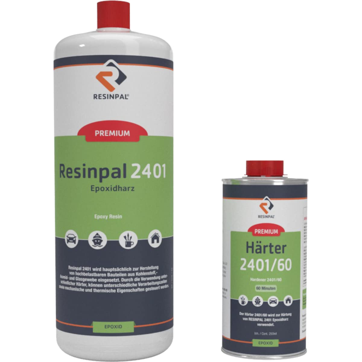Epoxidharz Resinpal 2401 mit Härter | 1,25 kg Epoxy Set | Hochtemperaturbeständig & mechanisch hoch belastbar | Zum Laminieren | Kunstharz Made in Germany | Komplett für Anfänger & Profis |