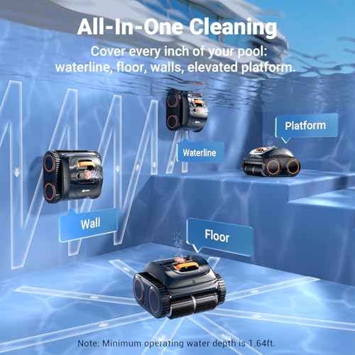 Image of 【2026 Upgrade】 C1 Cordless Robotic Pool Vacuum, Wall & Waterline & Platform Clean for Inground & Above-Ground up to 1,614 Sq.ft, 150 Min Runtime, APP Control & Smart Route