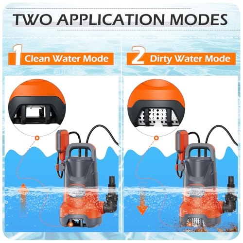 Image of Sump Pump with Float Switch Submersible Water Pump Automatic 1.2HP 5000GPH Portable Dirty Clean Water Transfer Pump for Pool Draining Hot Tub Basement