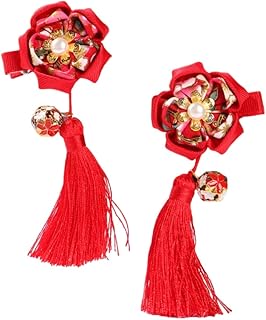 コスプレ道具 に適合する 1/5ペアヘアピン レディース 髪飾り フリンジ 花嫁ドライフラワー うちわ 扇子 造花 髪飾り 花飾り 袴 和装 浴衣 髪飾り (1 ペア, レッド花) S32231