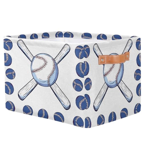 Image of Sport Baseball Storage Baskets for Organizing, Fabric Collapsible Storage Bins Box Baseball Bat Decorative Toy Organizer Baskets for Closet Shelves Gift Basket 1 Pc