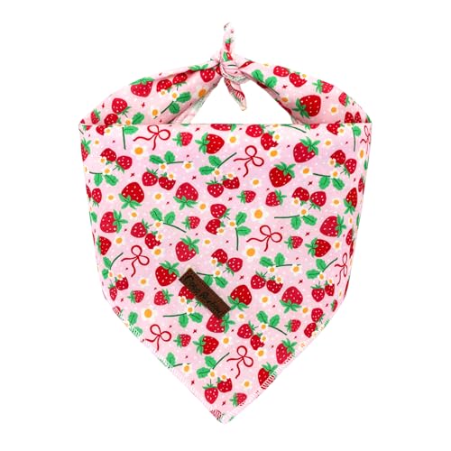 Bobo Rainbow Dog Bandana-1PC Spring Red Strawberry Print Pink Scarf Square Bandanas Cute Soft Cotton Holiday Bandanas Bibs Adjustable Dog Kerchief for Small Medium Large Dogs