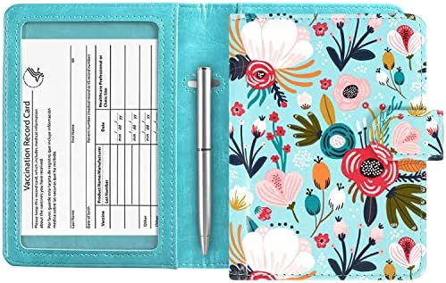 ACdream Passport and Vaccine Card Holder Combo, Cover Case with CDC Vaccination Card Slot, Leather Travel Documents Organizer Protector, with RFID Blocking, for Women and Men/Flower