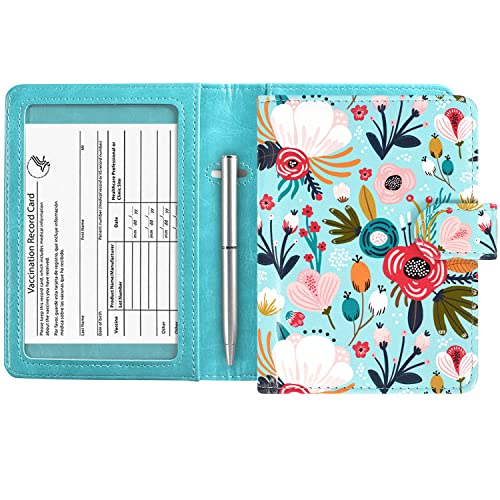 Acdream Passport And Vaccine Card Holder Combo, Cover Case With Cdc Vaccination Card Slot, Leather Travel Documents Organizer Protector, With Rfid Blocking, For Women And Men/Flower #TOP17