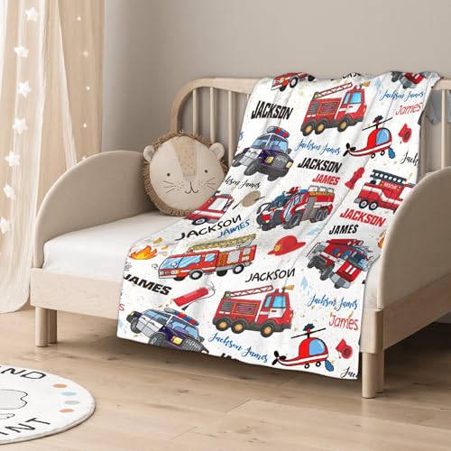 Image of Personalized Fire Trucks Firefighter Custom Baby Blanket Gifts for Boys Girls Super Soft Blanket Swaddle Newborn Cozy Receiving Blanket Stroller Throw 40x30 in for Puppy