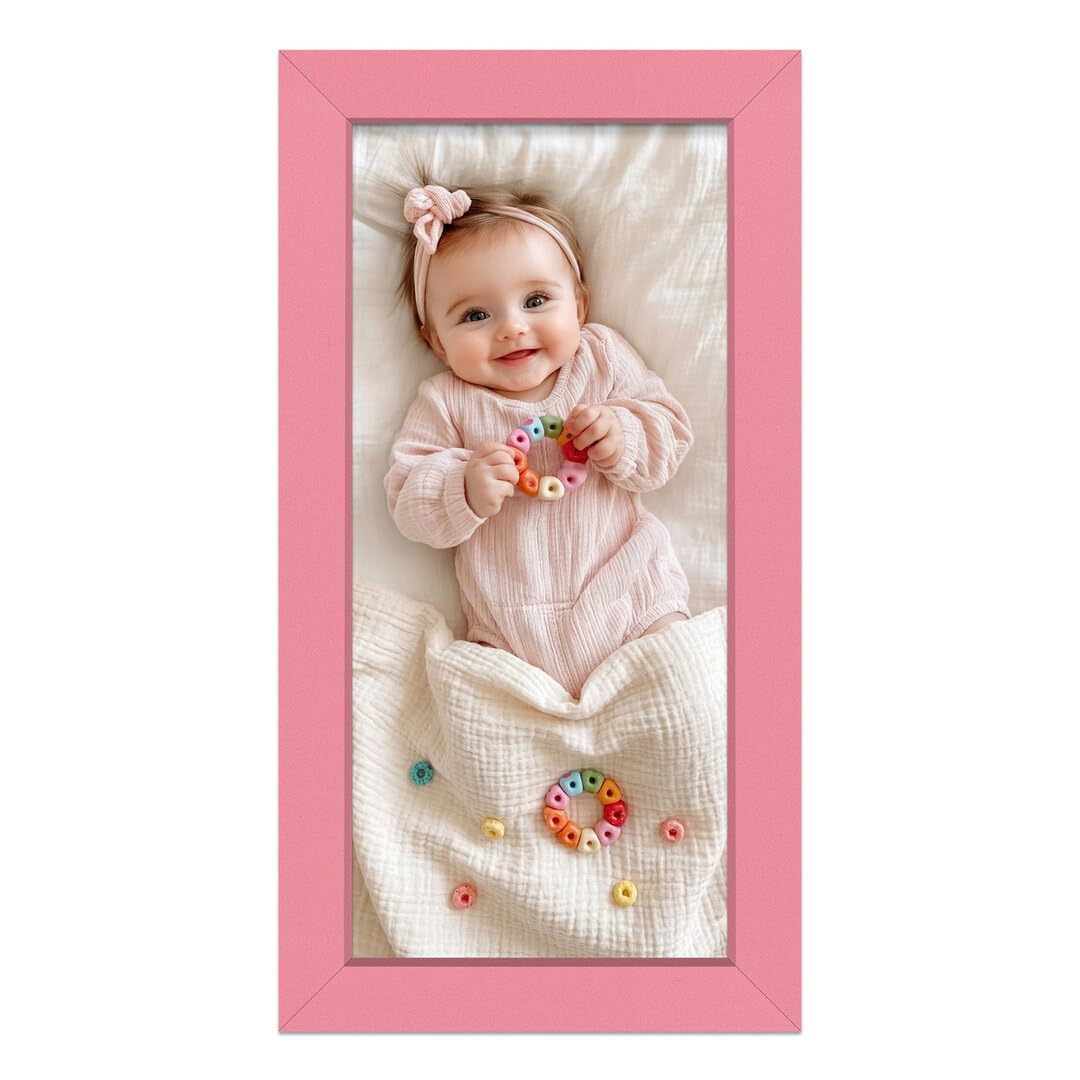 Alison Kingsgate Baby Pink 10X5 Nursery Picture Frames, Baby Boy Gift Photo Frame, Wall Mount or Tabletop, Perspex Front, Thin Keepsake Frame for Newborn, Baby Shower & First Memories