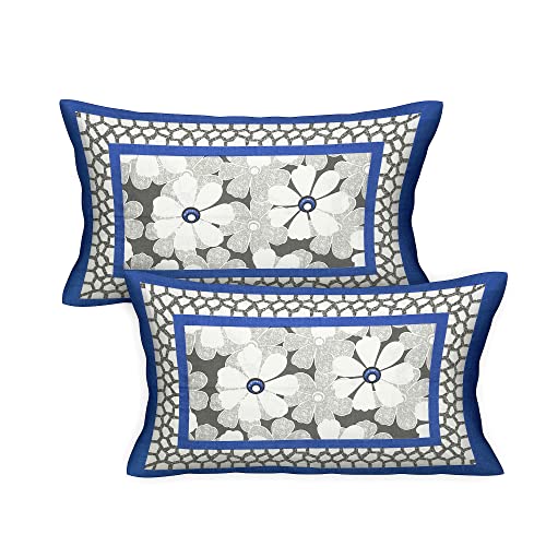 Image of RajasthaniKart Pure 100% Cotton Double Bed Sheet with 2 Pillow Covers (Bedsheet for Double Bed Cotton, Blue,Floral)