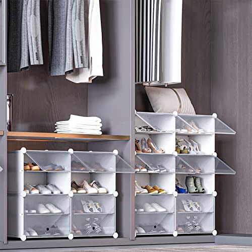 Unzipe Shoe Rack For Entryway, 6 Cube 12-Tier Shoe Storage Cabinet 24 Pairs Plastic Freestanding Shoe Organizer Diy For Entryway Hallway Closet Or Bedroom, White #TOP1