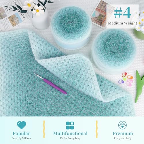 Image of Aeelike Ombre Yarn for Crocheting, 4 PCS Colorful Gradient Yarn #4 Medium, Each 190g(6.7 oz) 400m(437.5 Yards) 71% Acrylic 29% Nynon, Soft Cake Crochet Yarns for Blanket, Scraves, Sweaters, Color H