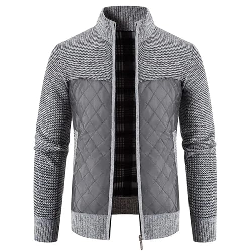 RUWLFE Chaqueta de invierno for hombre, ajustada, con cuello alto y cremallera, gruesa cálida, color sólido para Hombres(Light grey,L)