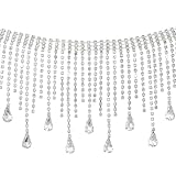 Coucoland Crystal Rhinestone Trim Ribbon - 1 Yard Tassel Chain Sewing Craft for Wedding Bridal Party Belly Dance Chain (Drop-Silver)