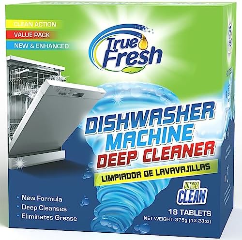 True Fresh dishwasher cleaner tablets 18-Pack of 20g deep cleaning dishwasher tablets for 18 months supply, Heavy duty degreaser dish washer clean pods formulated to clean smelly Dish Washer machines