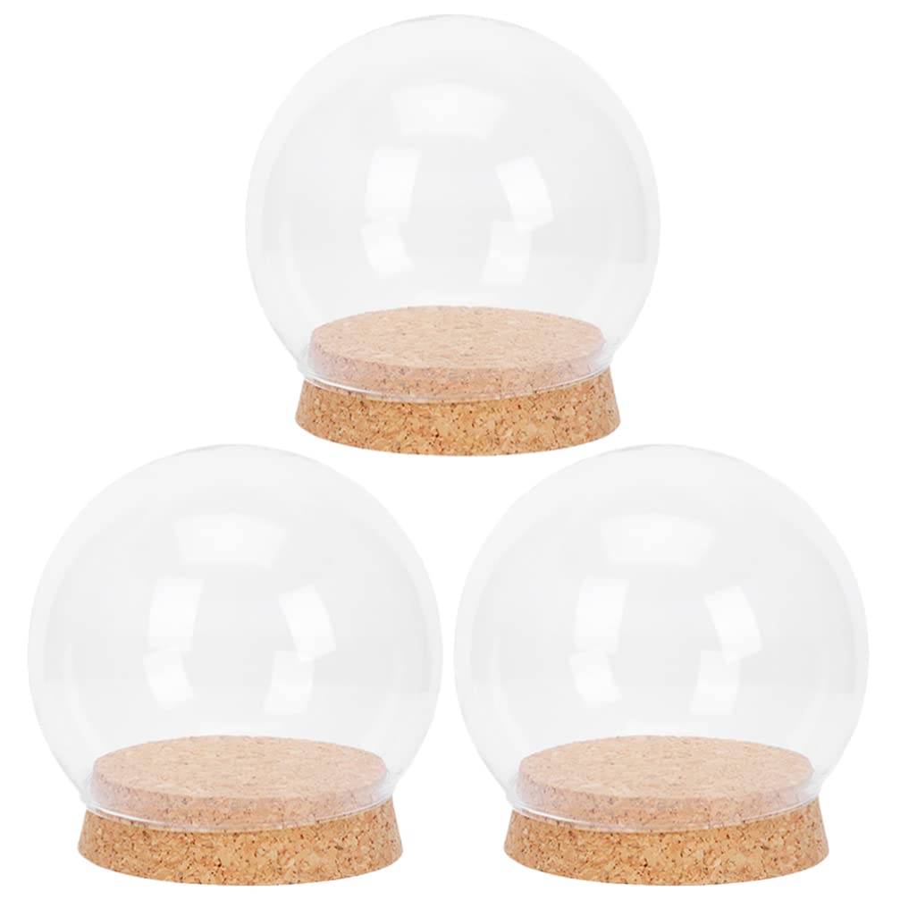 Operitacx 3 Piezas Cubierta De Vidrio Soporte De Cúpula De Postre Luz Del Casco Cubierta De De Comida Regalos De Cumpleaños Para Flor Eterna Pastel Mujer Madera Corcho Bola De Cristal