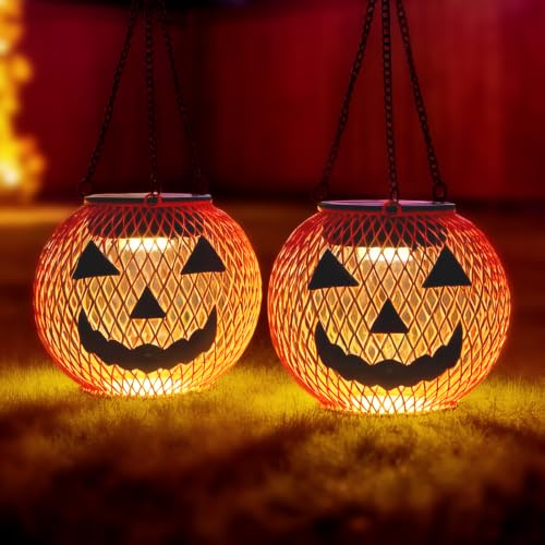 Halloween Outdoor Solar Pumpkin Decor Hanging Lantern Lights Outdoor Decor - image 1
