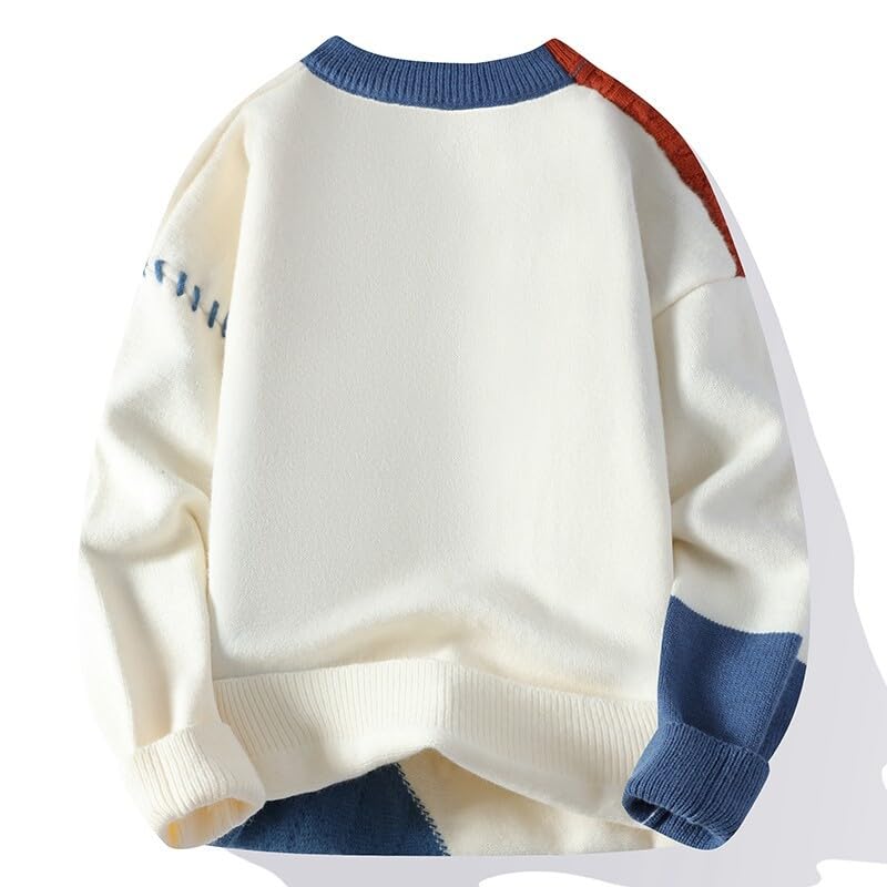 Men's Sweater Spring Winter Color Blocked Round Neck Pullover Casual Loose Fit Knit Top for Men4