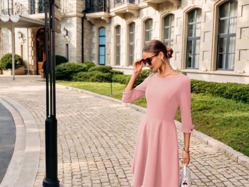 Image of GRACE KARIN Work Dresses for Women 2025 3 /4 Sleeve Fit and Flare Business Midi Dress Classy Office Dresses with Pockets
