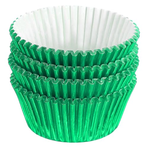 QUARKZMAN Forros de Cupcakes de Papel Metálico para Hornear Cupcakes, 100 Piezas de Forros para Muffins de Cupcakes, Envolturas de Papel a Prueba de Grasa para Bodas, Duchas, Regalos, Verde
