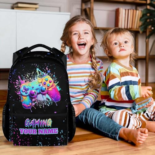 Personalized Gaming Backpack for Girls, 17 Inch Colorful Backpacks for Middle School, Durable Bookbag for Teens3
