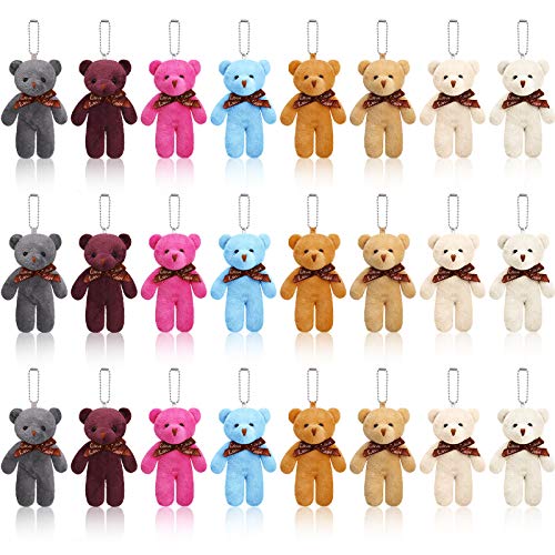 24 Pieces Mini Bear Toy 4.7 Inch Stuffed Tiny Bear Jointed Bear Soft Tiny Bear Doll for DIY Keychain Birthday Wedding Xmas Decorations Party Favor (Bright Colors,Classic Style)