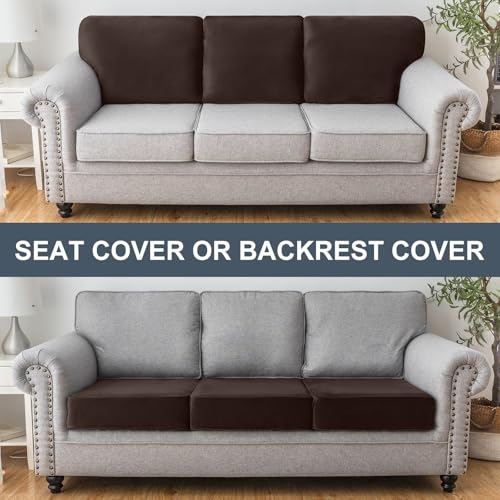 Image of Stretch Silver Fox Velvet Couch Cushion Cover - Soft and Comfortable Fuzzy Slipcover for Chair, Sofa, or Seat Cushion(1 PC for Seat Cushion or Backrest,Coffee)