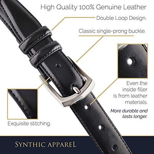 Men's Dress Belt 'ALL GENUINE LEATHER' Stitching 30mm Regular Big and Tall Sizes3