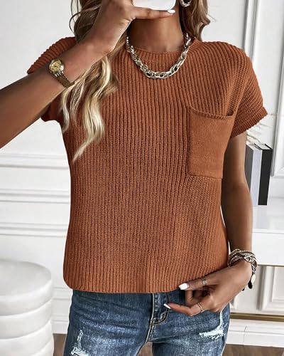 Image of KIRUNDO Summer Fall Short Sleeve Sweater for Women 2026 Casual Sweater Vest Cotton Knit Pullover Tank Tops Fashion Clothing