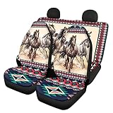 Jiueut Stylish Western Horse Tribal Aztec Print Universal Fit Car Seat Covers Full Set Front and Bench Seats Protector Soft and Stretchy,Easy to Install