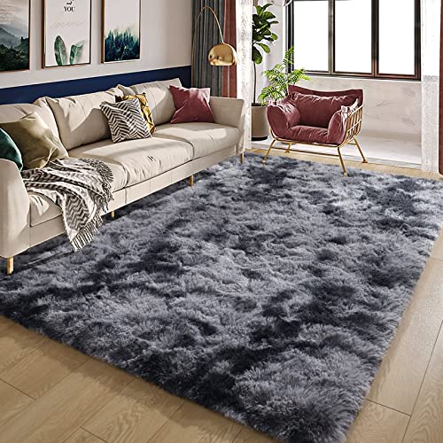 HOMORE Living Room Rug 5x7 Rug Tie Dye Black Grey Rugs for Living Room, Non Slip Plush Rugs for Bedroom Memory Foam Carpet for Kids Nursery Dorm